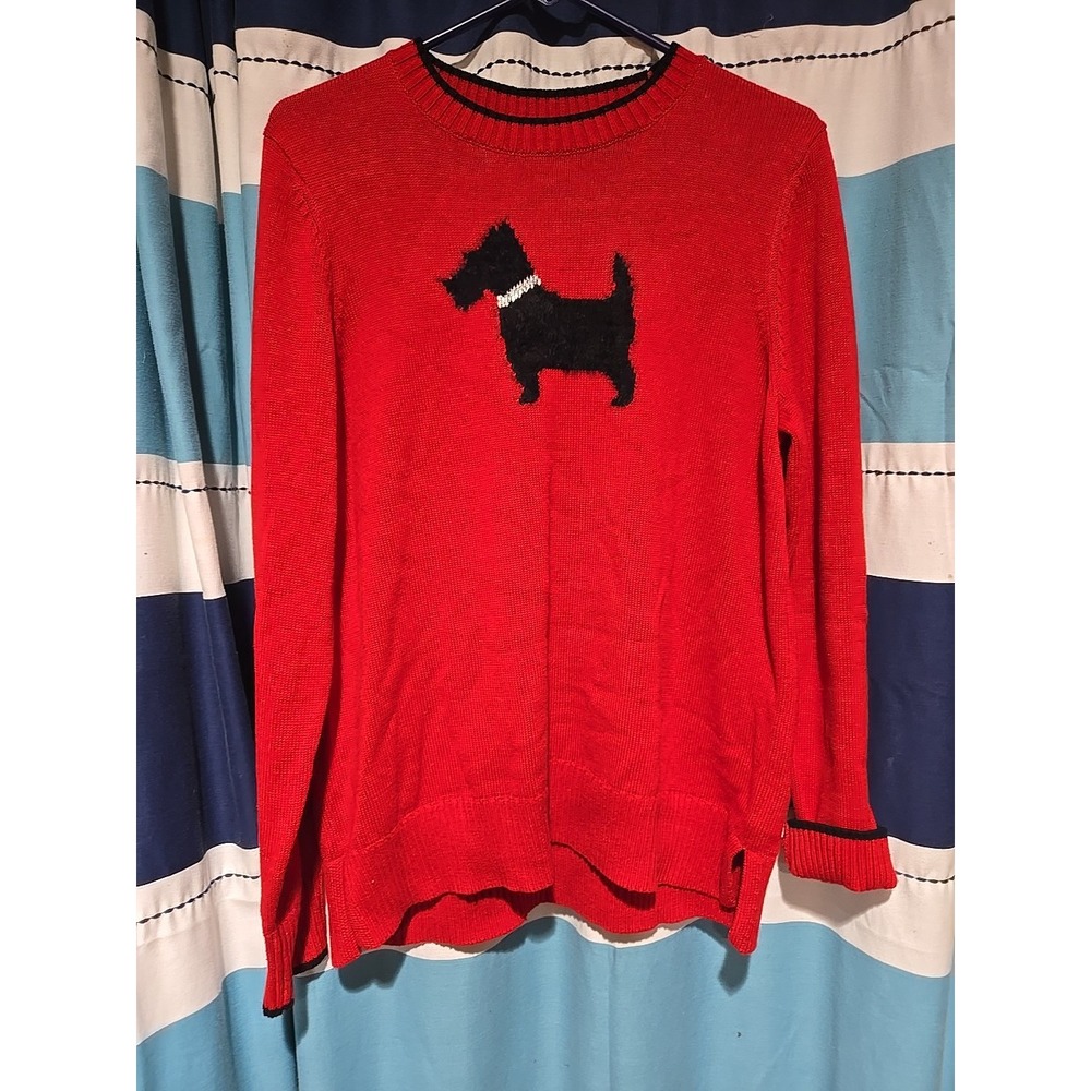Charter Club Red Sweater with Black Dog Design
